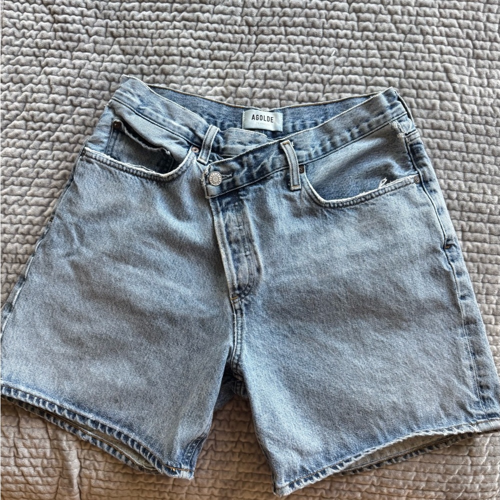 Agolde Washed Light Blue High-Rise Denim Shorts